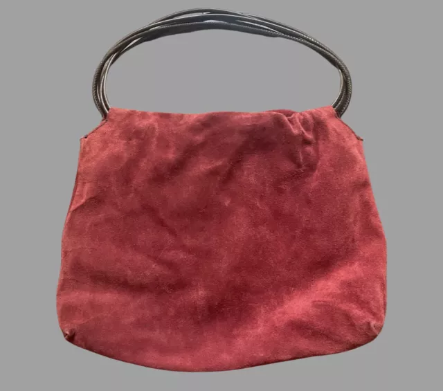 Sigrid Olsen Burgundy Red Suede Leather Shoulder Bag Leather Straps Vintage 90s