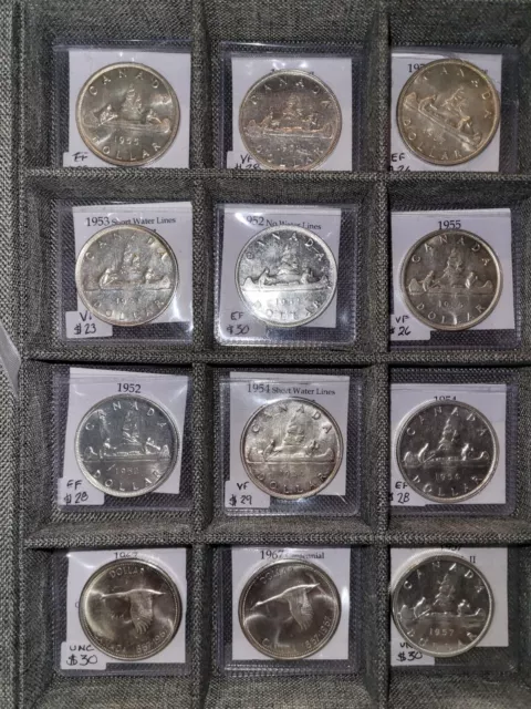 Lot of mixed canadian silver dollars.