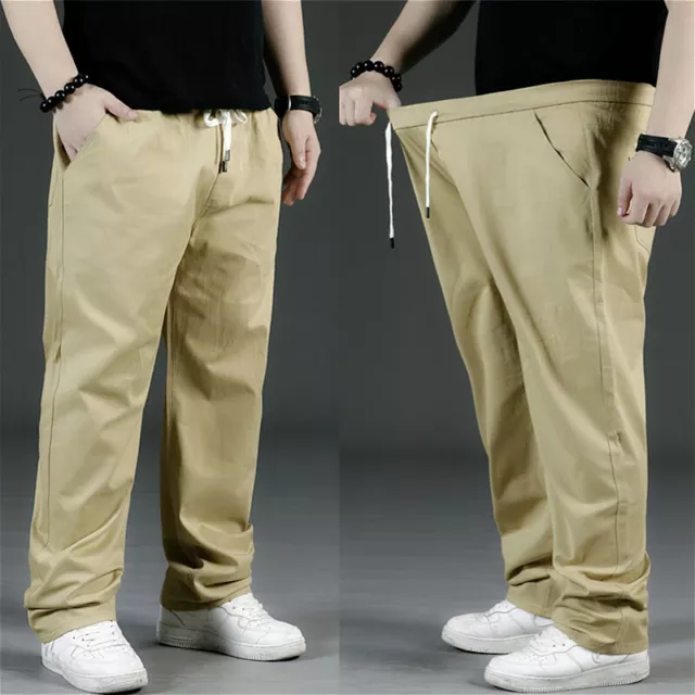 Hommes Grande Taille Pantalon Desseré Coton Cargo Droit Jambe Travail Bas