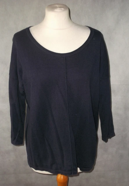 Schöner blauer EILEEN FISHER verblasste Baumwolle Kaschmir Pullover Top Größe M UK 12