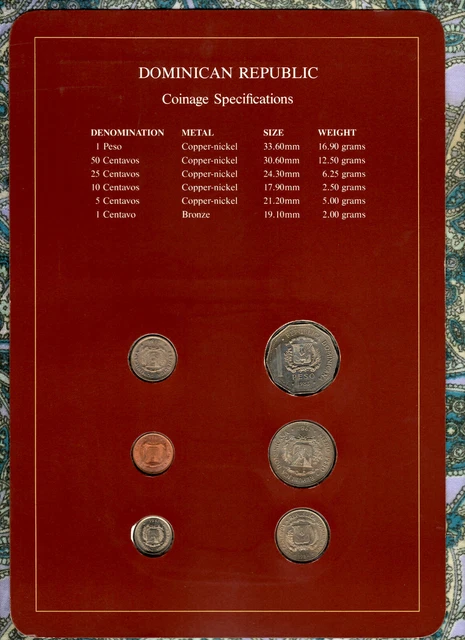 Coin Sets of All Nations Dominican w/card UNC All 1984 but 1 Peso 1983 2