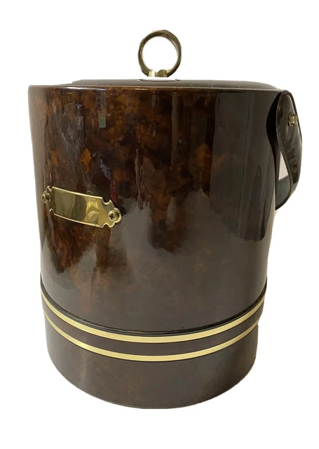 MCM Vintage Georges Briard Vinyl And Brass Ice Bucket Entertaining Mid Century