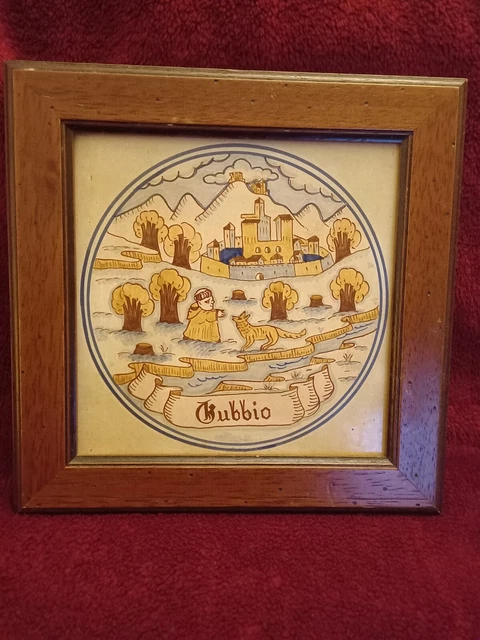 Hand Painted Large Tile of the medieval Town of Gubbio Italy Magnanelli Gubbio
