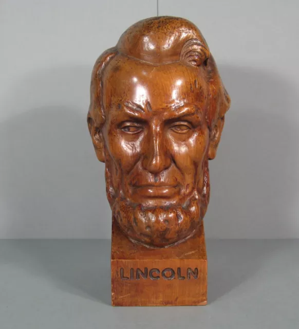 Abraham Lincoln Buste Portrait Ancienne Sculpture En Bois