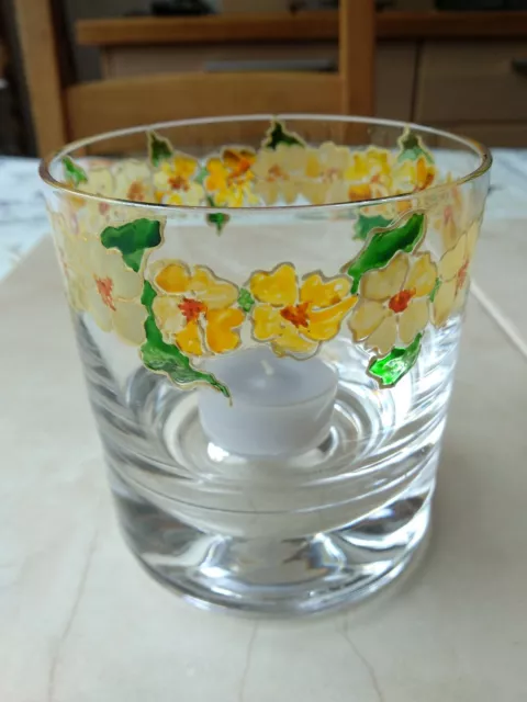 🐰 Hand Painted/Enamelled Floral Heavy Glass Votive Tealight Holder