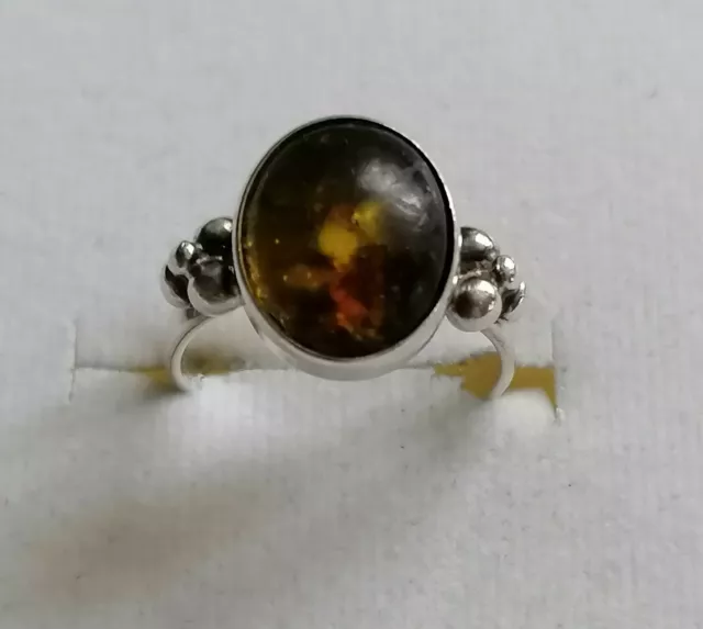 Antik Silber Ring 835 mit elegante groß Bernstein , Gr.52