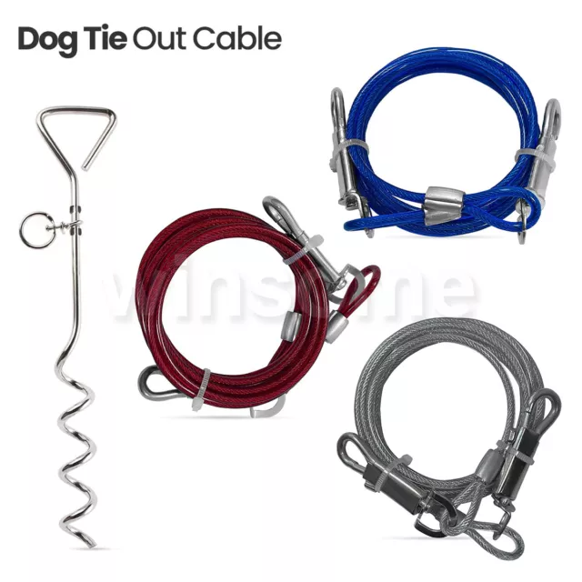 Pet Dog Tie out Stake Camping Garden Ground Screw in Spike 6ft Cable Wire Lead