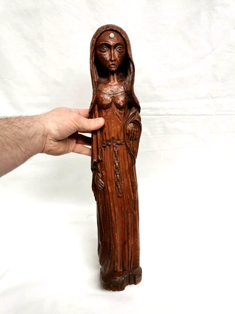 Sculpture Vierge à l'Enfant Jésus espagnole bois sculpté doré XVIIIè siècle