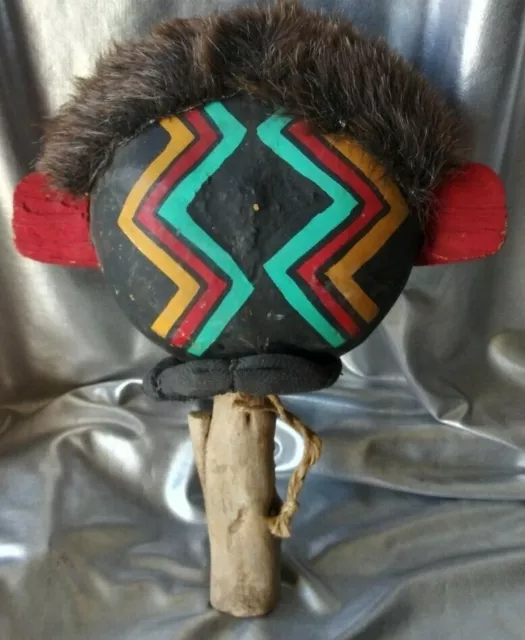 Kachina / Katsina Kopf Kurd Tanzrassel. 12 Zoll Schwarz/Rot/Türkis/Gelb Gesicht 2