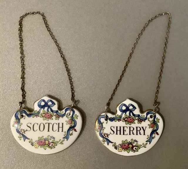 PAIR OF CROWN Staffs Ceramic Decanter Labels Scotch (whiskey) & Sherry