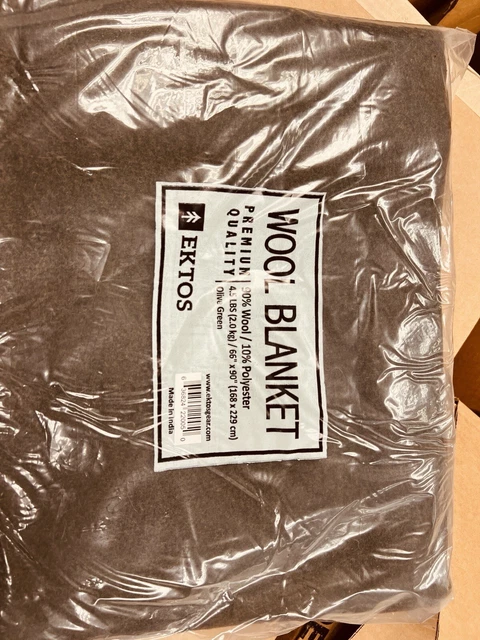 EKTOS 90% Wool Blanket,  Olive Green Warm& Heavy 4 lbs, Large Washable 66"x90"