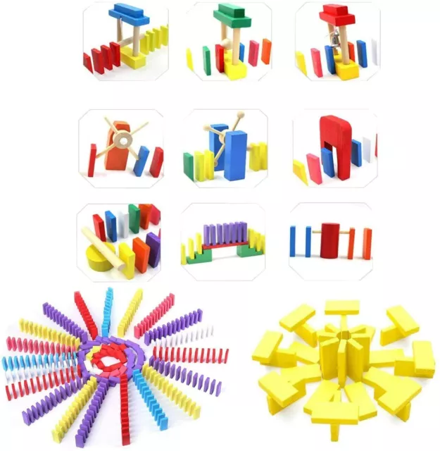 Dominoes Set 18pcs Colourful Wooden Building Roadblock Blocks kids Racing Toys