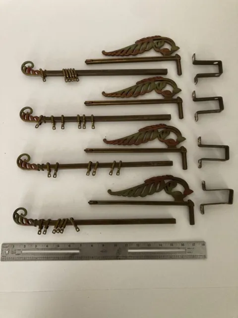 Set of 4 - Victorian Cold Painted Bronze Curtain/Drape Pivotable/Adjustable Rods