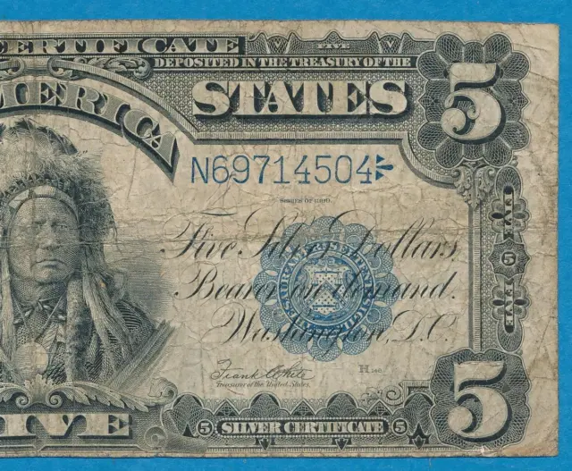 $5.00 1899 Fr.281 Indian Chief Silver Certificate