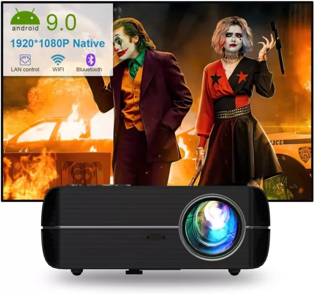 Full HD Native 1080P Projector Android 9.0 Wifi BT Movie RJ45 HDMI*2 Zoom 8500LM