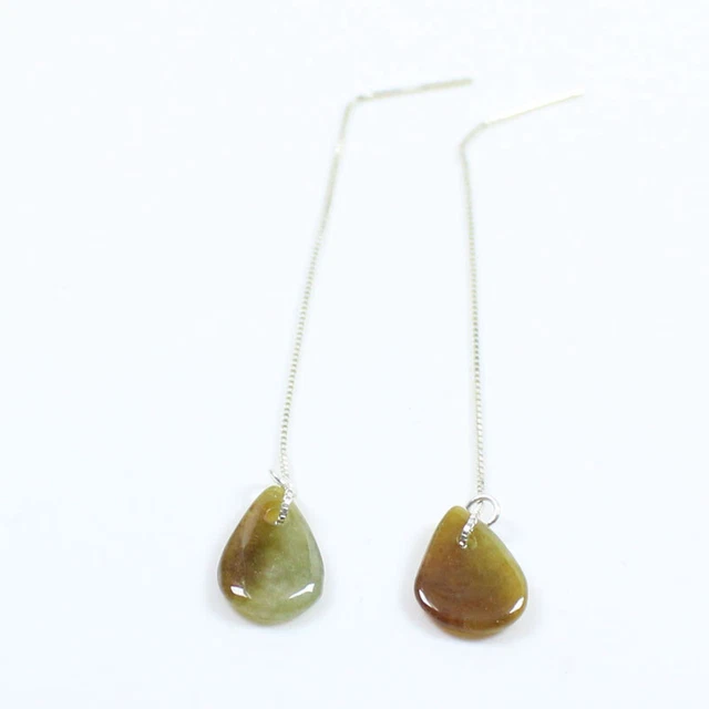 Certified Grade "A" Natural Brown Jadeite Jade 925 Silver Earring q0444