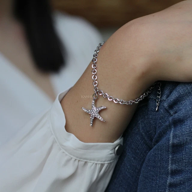 Seestern mit Swarovski Kristall Meer Star Strand Hochzeit Braut Armband Süß