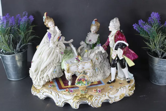 Antique GERMAN  unterweissbach marked lace porcelain group piano statue