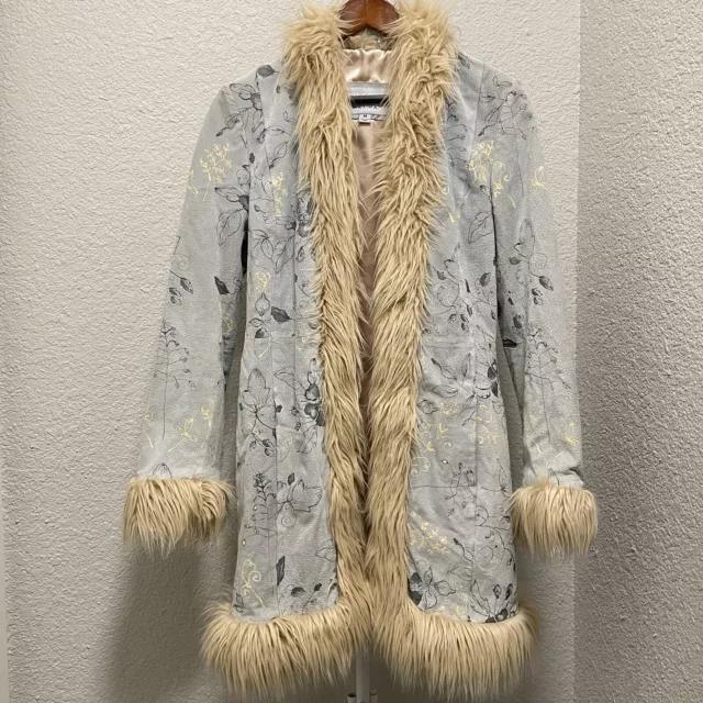 Wilsons Leather Maxima Vintage Coat Faux Fur Trim Floral Women’s M Boho Y2K RARE