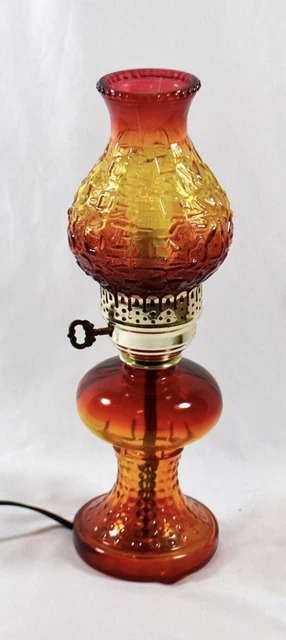 2 Vintage Amberina Hobnail Flashed Glass Hurricane Lamp WORKS! 16” Tall