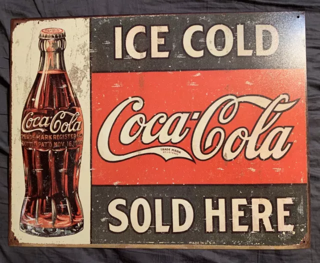 Coca Cola Coke Ice Cold Sold Here Advertising Vintage Retro Decor Metal Tin Sign