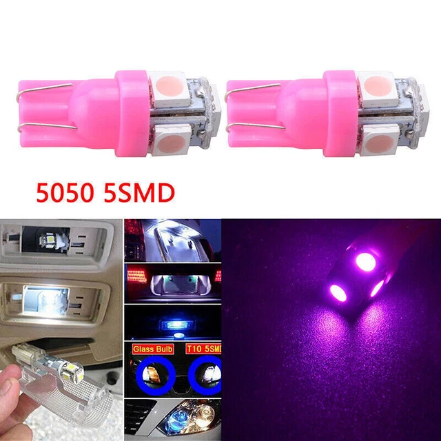 2x Super Pink T10 Wedge 5-SMD 5050 LED Car Light bulbs License Plate W5W 194