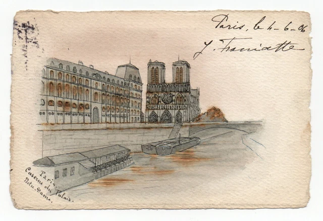 Notre Dame de Paris And Barracks of / The Palais. CPA Made Hand