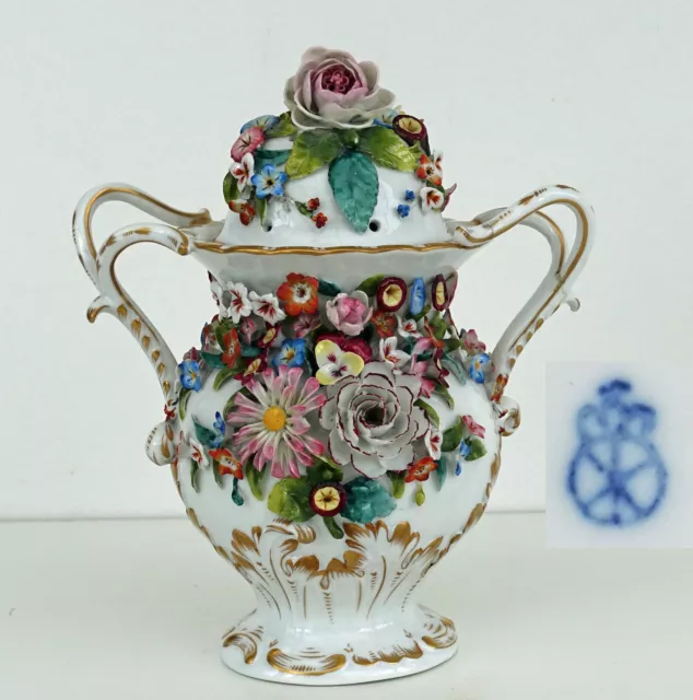 BOCK-WALLENDORF Thuringe Vase Pot-Pourri Couvert en Porcelaine XIXème