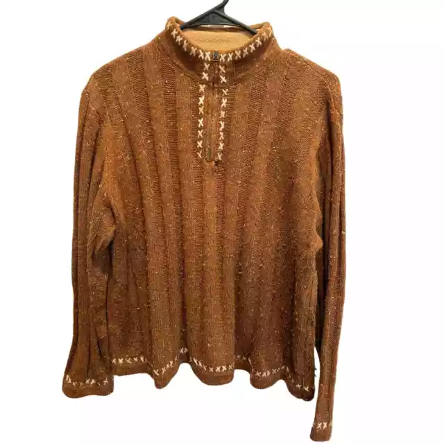 Woolrich Womens Brown Sweater 1/4 Zip Pullover Cotton Blend Size LG