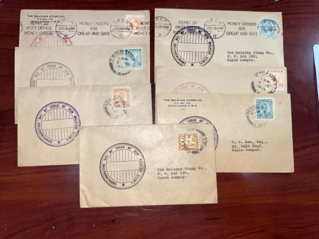 Malaya Malaysian States First Day Issue Covers Lot Of 7 Pahang Perack Negri Semb