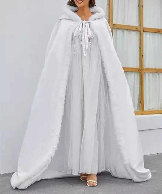 BRIDAL FAUX FUR AND SATIN WHITE MAXI CAPE ( LONG 127cm )