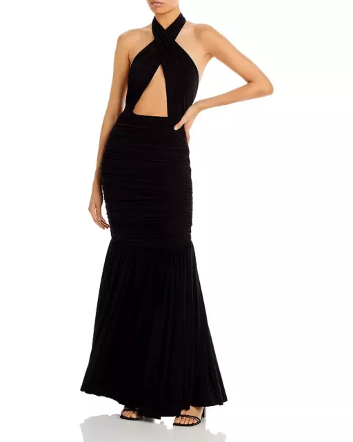 Norma Kamali L50109 Womens Black Halter Cutout Fishtail Gown Size S/36