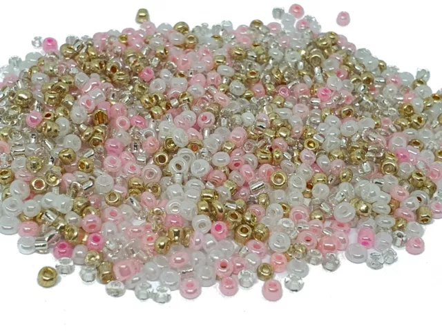 LOT 1000 PERLES DE ROCAILLE DORE OR ROSE BLANC - Ø 2 mm 12/0 - CREATION BIJOUX