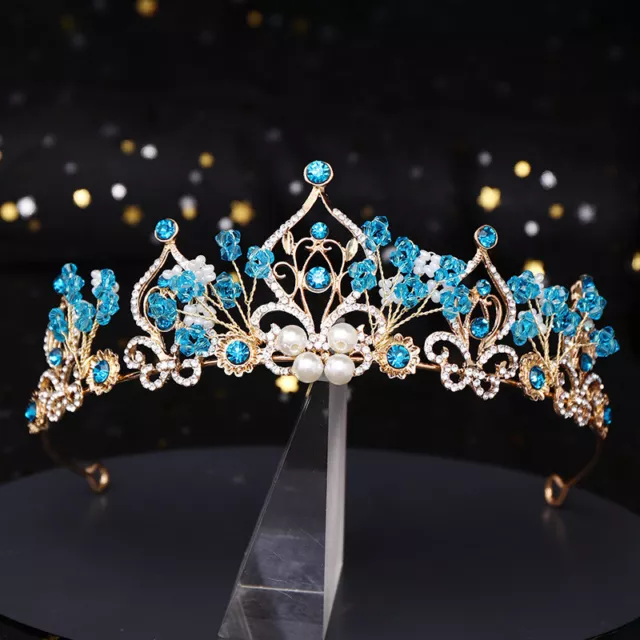 6cm Tall Ocean Blue Crystal Gold Tiara Crown Bridal Wedding Queen Prom Princess