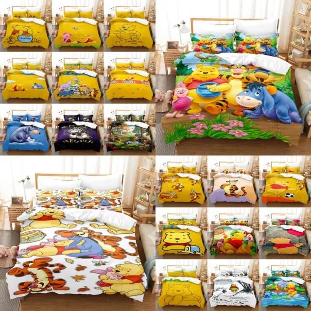3D Disney Winnie The Pooh Duvet Quilt Cover Bedding Set Pillowcase Double Queen