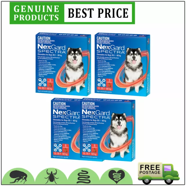 Nexgard Spectra Flea Worms Protection for Dogs 30 to 60 Kg 3,6,12 Doses RED
