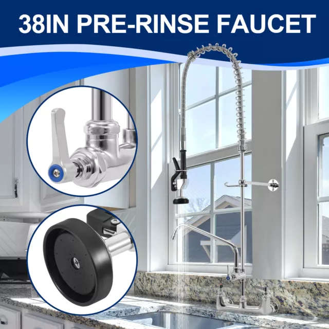 Commercial Wall Mount Kitchen Pre-Rinse Faucet w/ Add-On Restaurant Flexible Tap