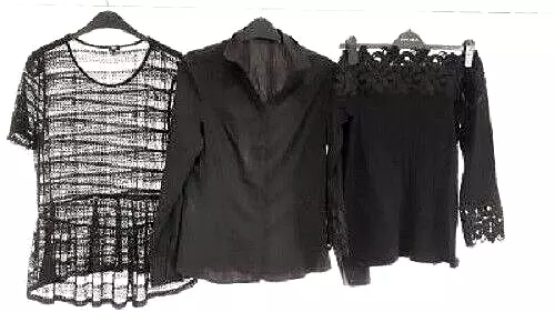 Pacchetto 3 top camicette UK 10 nero River Island Next Atmosphere UK 10 EU 38