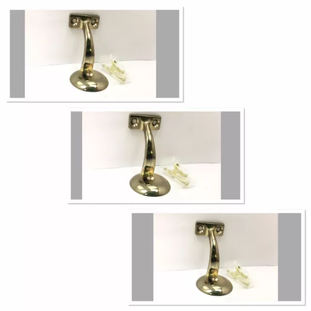 3 Yunque Marca Soporte Línea de Acero Enchapado en Latón Soporte Pasamanos Nuevo Stock Antiguo