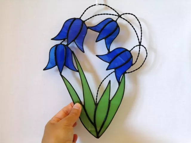 Bluebells Stained Glass Suncatcher - Blue Flower Window Panel Wildflower Hanging