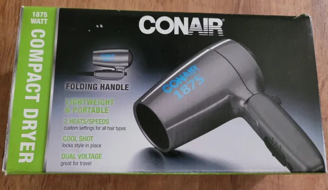 Conair 1875 Folding Handle Compact Hair Dryer Dual Voltage For Worldwide Travel