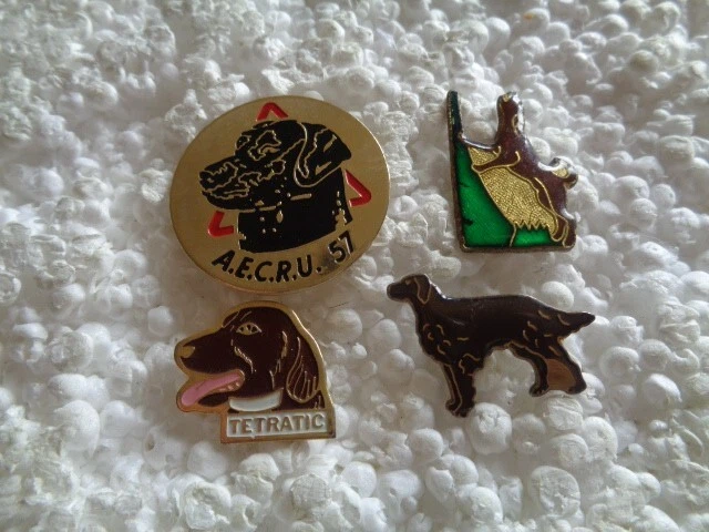 Job lot of 4 Hunting dog breeds related metal lapel pins