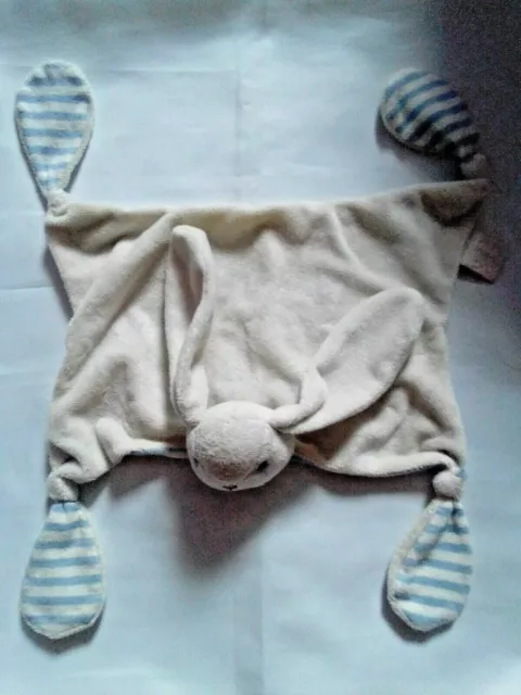 Jojo Maman Bebe Blue Knotted Striped Bunny Rabbit Comforter Blankie Pre Loved