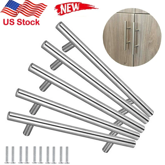 5Pcs Stainless Steel T Bar Handle Pull Knob Kitchen Cabinet Drawer Cupboard Door