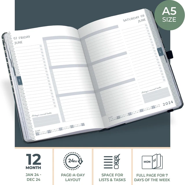 Boxclever Press Perfect Year 2024 Diary A5 Page a Day. A5 Diary, Daily Planner -