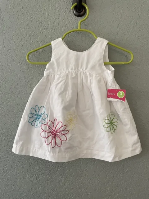 Carters Baby Girl 3 Month White Sleeveless Dress Bow Floral NWT