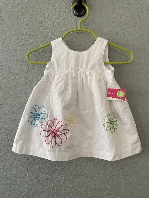 Carters Baby Girl 3 Month White Sleeveless Dress Bow Floral NWT
