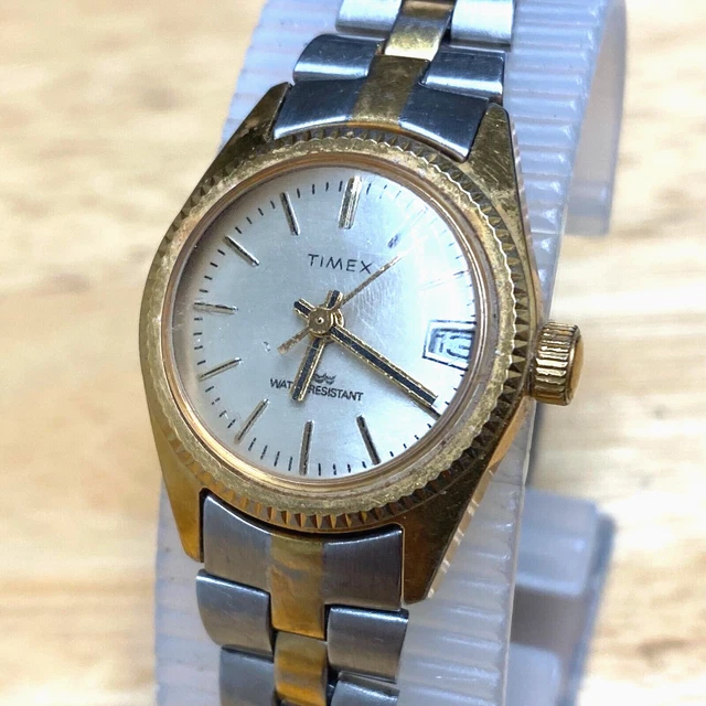 VINTAGE TIMEX LADY Fluted Bezel Dual Tone HandWinding Mechanical Watch