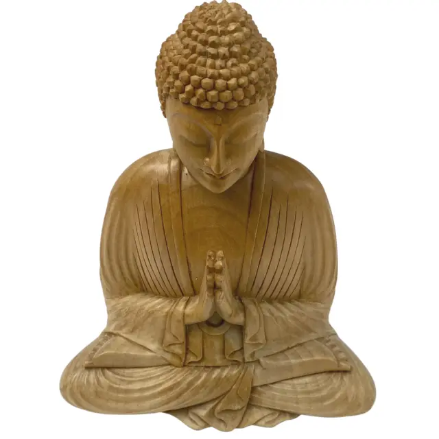 Blessing Buddha Statue Namaste' Mudra Lotus Pose Sculpture carved wood Bali Art 2