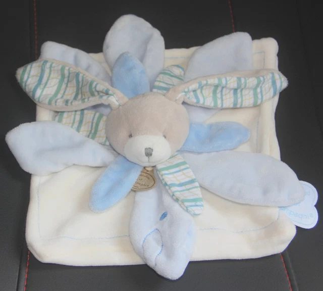 doudou plat lapin bleu blanc poisson célestin doudou et compagnie état neuf